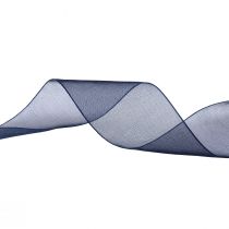 gjenstander Organza bånd gavebånd mørkeblått bånd blå kant 40mm 50m