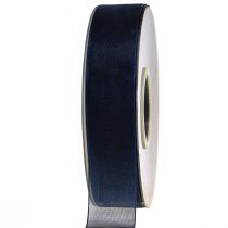 Organza bånd gavebånd mørkeblått bånd blå kant 25mm 50m