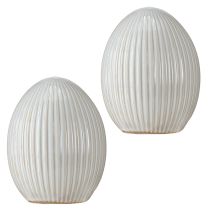 gjenstander Påskeegg Keramisk Dekoregg med Riller Hvit Grå 10×12,5cm 2 Stk