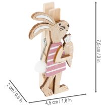gjenstander Dekorklemmer til påskehare, rosa og hvite tredekorasjoner til påske, 7,5 cm, 4 stk.