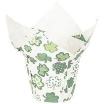 gjenstander Papirblomsterpotte med kløvermotiv, nyttårsdekorasjon, 12 cm, 12 stk.