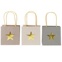 gjenstander Papirposer med stjerne og håndtak grå assortert 10,5×10,5cm 9stk