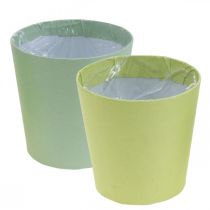 Papir cachepot, plantekasse, potte for planting blå/grønn Ø13cm H12,5cm 4stk