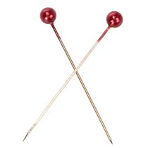 gjenstander Røde perlehodede dekorative nåler for blomsterhandlere, Ø4 mm, 40 mm, 150 stk.