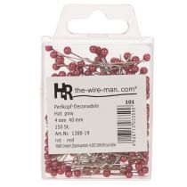 gjenstander Røde perlehodede dekorative nåler for blomsterhandlere, Ø4 mm, 40 mm, 150 stk.
