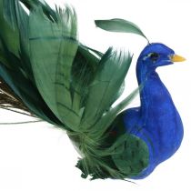 Paradisfugl, påfugl å klemme, fjærfugl, fugledekor blå, grønn, fargerik H8,5 L29cm