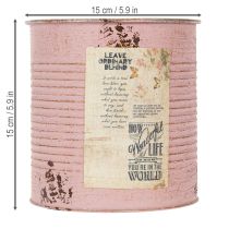 gjenstander Blomsterpotte, antikk rose, dekorativ metallboks, vintage, Ø15,5 cm H15 cm