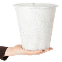 gjenstander Blomsterpotte, blomsterpotte med ornamenter, metalldekorasjon hvit, grå Ø20,5 cm H19,5 cm