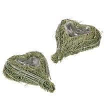 gjenstander Dekorativt hjerte laget av naturgress med folieinnlegg, 14 cm, 2 stk.