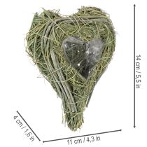 gjenstander Dekorativt hjerte laget av naturgress med folieinnlegg, 14 cm, 2 stk.