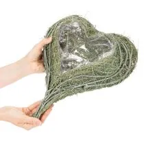 gjenstander Hjerteformet bolle laget av naturgress med folie til planting, 38 cm