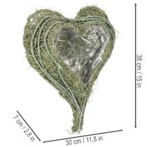 gjenstander Hjerteformet bolle laget av naturlig gress med plantefolie, 38 cm