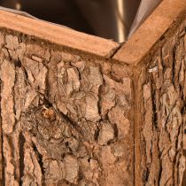 gjenstander Firkantet trepotte med furubark og potte 12×12 cm
