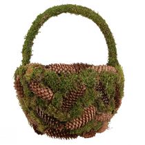 gjenstander Rustikk plantekurv med mose og kongler - dekorativ kurv med håndtak Ø32cm H42cm - allsidig hage- og hjemmedekorasjon