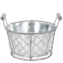 gjenstander Plantekurv med innsats, trådkurv, blomsterkasse, vårsølv, hvitkalket, shabby chic, Ø22 cm H17,5 cm