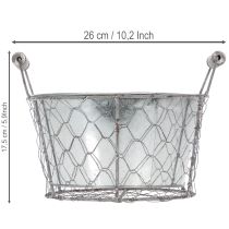 gjenstander Plantekurv med innsats, trådkurv, blomsterkasse, vårsølv, hvitkalket, shabby chic, Ø22 cm H17,5 cm