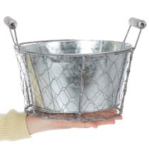 gjenstander Plantekurv med innsats, trådkurv, blomsterkasse, vårsølv, hvitkalket, shabby chic, Ø22 cm H17,5 cm