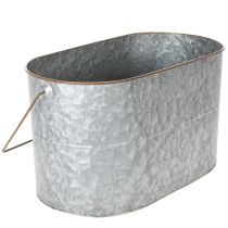 gjenstander Blomsterpotte med håndtak, metallpotte, blomsterkasse, sølv, brun, H22/20 cm L42/40 cm, sett med 2