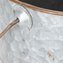 gjenstander Blomsterpotte med håndtak, metallpotte, blomsterkasse, sølv, brun, H22/20 cm L42/40 cm, sett med 2