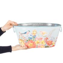 gjenstander Planteskåler, vårblomst, blomster-/fuglepotter, oval metallbeholder L39/31/24,5 cm, sett med 3