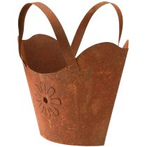 gjenstander Metallplantepose, dekorativ blomsterpotte, rustfarget finish med håndtak, H37 cm