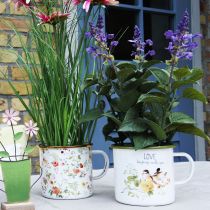 gjenstander Emaljert plantekopp, kopp til planting med ordtak, Ø11 cm