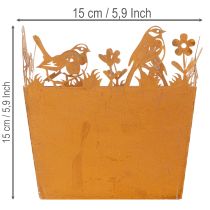 gjenstander Metallblomsterpotte med fugler, blomsterkasse, vår, rustfinish, 15,5 cm høy