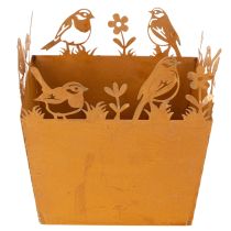 gjenstander Metallblomsterpotte med fugler, blomsterkasse, vår, rustfinish, 15,5 cm høy