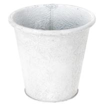 gjenstander Blomsterpotte med ornamenter, cachepot, metallbeholder, hvit, Ø15,5 cm, H14,5 cm