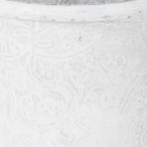 gjenstander Blomsterpotte med ornamenter, cachepot, metallbeholder, hvit, Ø15,5 cm, H14,5 cm