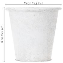 gjenstander Blomsterpotte med ornamenter, cachepot, metallbeholder, hvit, Ø15,5 cm, H14,5 cm