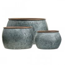 gjenstander Dekorativ potte, planteskål, metallkar sølv, kobberfarget antikk look H22 / 20,5 / 16,5 cm Ø39 / 30,5 / 25 cm sett med 3