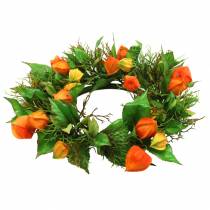 gjenstander Kunstig Physalis-krans, oransje og grønn, Ø28 cm, høstdekorasjon