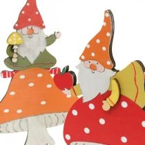 gjenstander Fluesopp til høst, trepynt, gnome på sopp oransje / rød H21 / 19,5cm 4stk