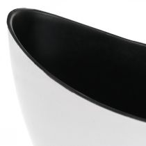 Dekorativ skål, oval, hvit, sort, plantebåt i plast, 24cm