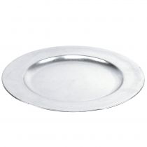 Plastplate sølv Ø33cm med glasureffekt