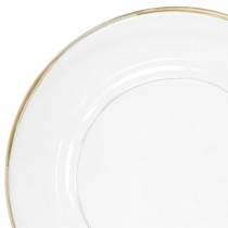 Dekorativ tallerken med gullkant klar plast Ø33cm