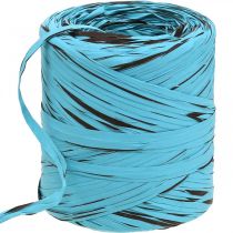 Dekorativt bånd laget av plast, raffia, flerfarget gavebånd blå-brunt L200m