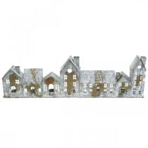 gjenstander Lysende hus, vindusdekorasjoner, sølvfargede lyshus, metalllykt med antikt utseende, L67,5 cm H20 cm