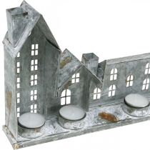 gjenstander Lysende hus, vindusdekorasjoner, sølvfargede lyshus, metalllykt med antikt utseende, L67,5 cm H20 cm