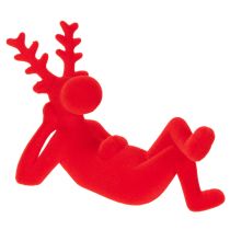 gjenstander Dekorativ rød reinsdyrfigur, liggende, moderne design, 24 cm, 2 stk.