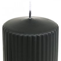 Søylelys sort rillet lys 70/130mm 4stk