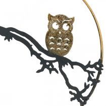 Vindusdekor ugle på gren høst, dekorativ ring metall 22cm