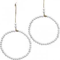 Dekorativ trering, vårdekor, ring med perler, bryllup hvit Ø19cm 4stk