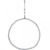 Ring med perler, fjær, dekorativ ring, bryllup, krans til å henge hvit Ø28cm 4stk