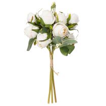 gjenstander Kunstig blomsterbukett med roser for stilig borddekorasjon, 31 cm, 3 stk.