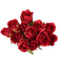 gjenstander Kunstig rose med lang stilk, rød kunstig blomst, 62 cm, 12 stk.