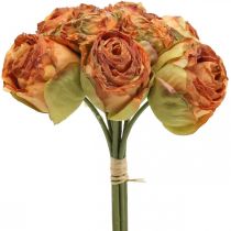 Rosebunke, silkeblomster, kunstige roser oransje, antikt utseende L23cm 8stk