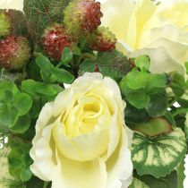 Roser / hortensia bukett hvit med bær 31cm
