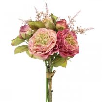Roser silkeblomster i en haug med høstbukettrosa, fiolett H36cm